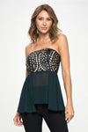 Strapless Laser-Cut Chiffon Peplum Top for Women