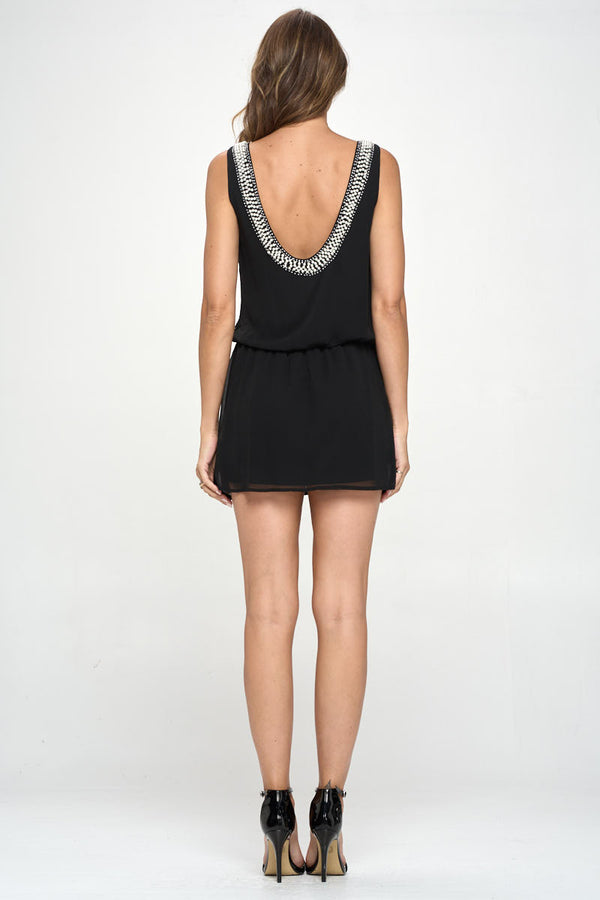 Women's Sleeveless Beaded Embellished Mini Dress