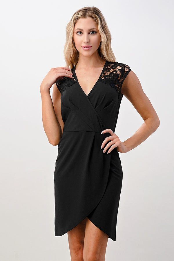 Floral Lace Shoulder Wrap Dress