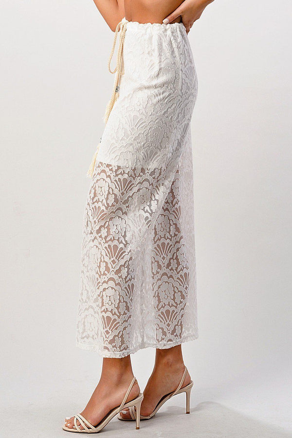 Lace maxi skirt with cotton-core bow