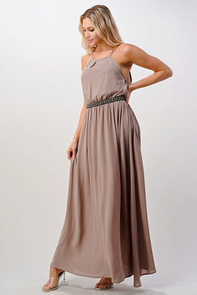 Halter Neck Maxi Dress with Beaded Waist Detail