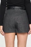 Asymmetrical Wrap Mini Skort with Faux Leather Trim