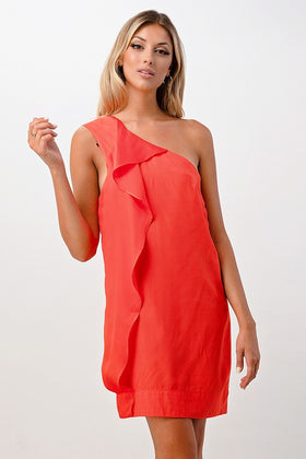 One-Shoulder Ruffle Detail Mini Dress