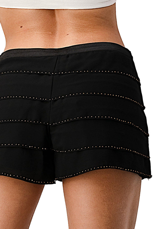 Beaded Scallop Layered Hem Shorts Crepe Georgette