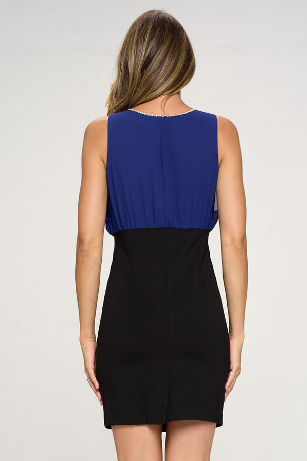 Sleeveless Two-Tone Fitted Dress