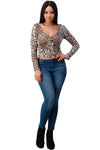 Cute and flirty long sleeve surplice top, made from a leopard printed brushed hacci knit fabric. - MILEY + MOLLY