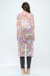 Women's Sheer Longline Cardigan with Retro Swirl Print