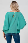 Women's Flowing Blouse with Embellished Cuffed Sleeves