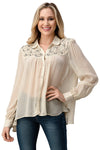 Mesh Blouse Shirt Top with Beaded Jewel Trim