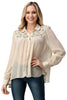 Embroidered Sheer Button-Up Blouse – Casual Elegance