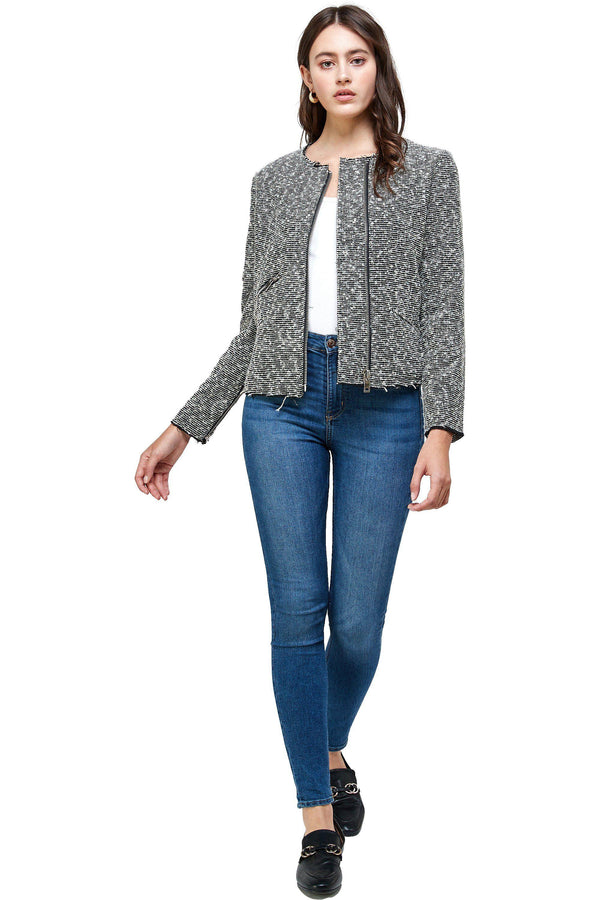 Boucle Tweed Biker Jacket Top - MILEY + MOLLY