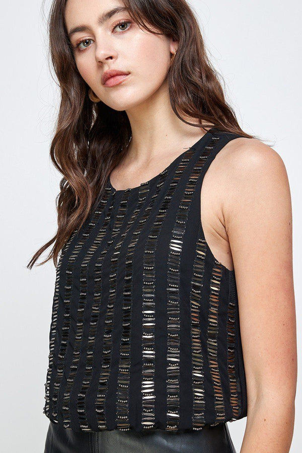 Beaded stripe leathered bottom dress