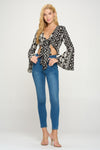 Boho Bell-Sleeve Crop Top with Tie-Front