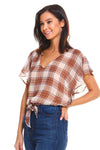 Plaid Tie Back Blouse top