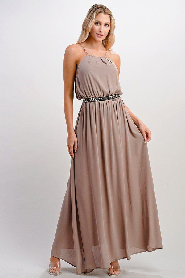 Pleated cami chiffon maxi dress