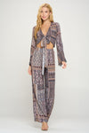 Boho Chic Bell Sleeve Crop Top and Wide Leg Pant Set