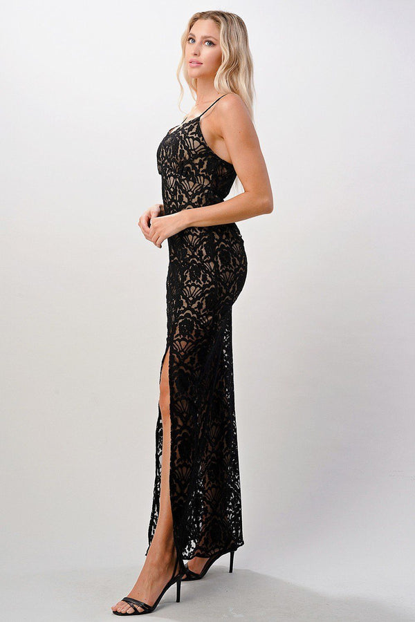 Front slit lace maxi dress