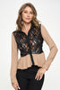 Chic Sheer Lace Peplum Blouse with Faux Leather Accents