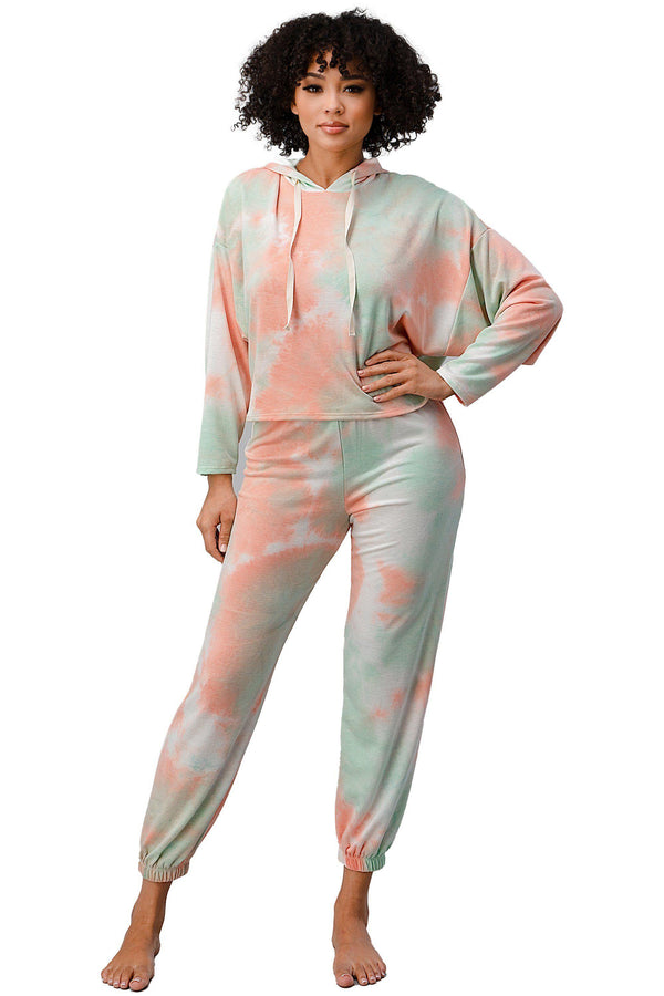 Tie Dye Hooded Sweat Shirts Jogger Lounge Wear Set