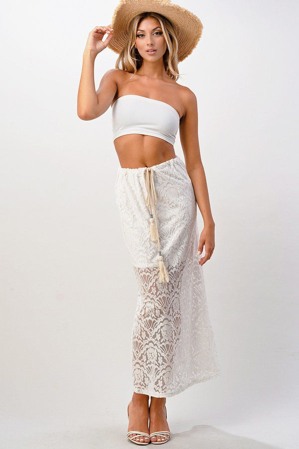 Lace maxi skirt with cotton-core bow