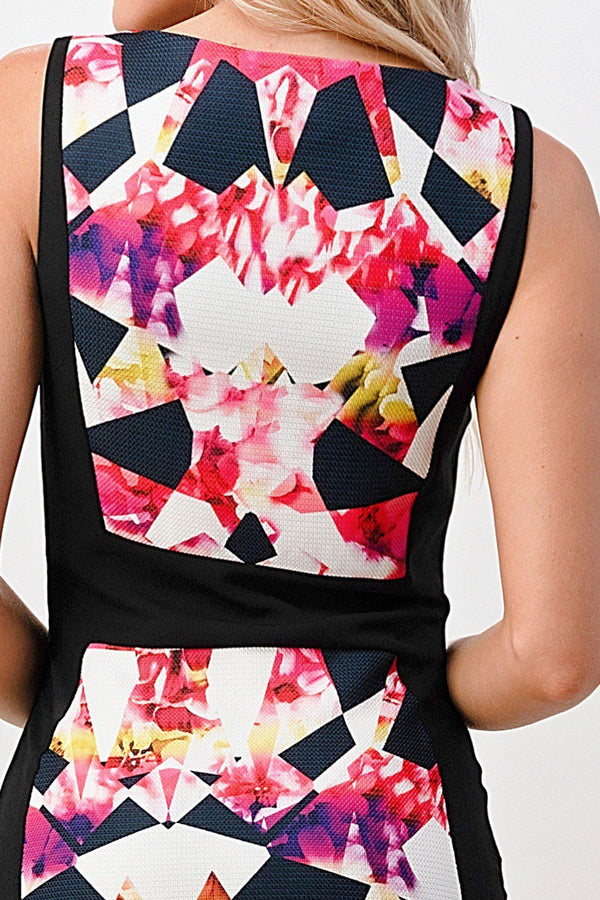 Kaleidoscope printed boat neck fashion mini dress