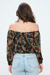 Off-Shoulder Printed Crop Top with Long Sleeves