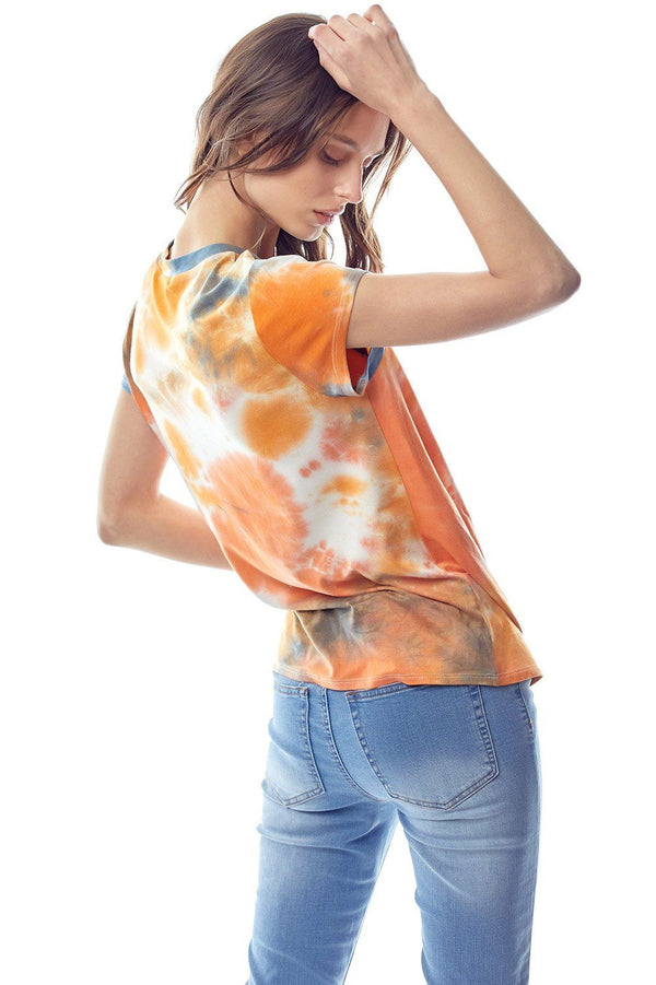 Tie Dye Jersey Top with Crew Neck Twist Hem