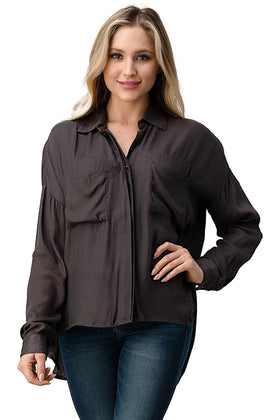 Button-Up Oversized Shirt with Front Pockets