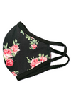 Black Floral flower fashion washable reusable breathable fabric ear loop shield fabric face masks - amazon - MILEY + MOLLY