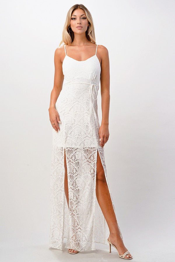 Front slit lace maxi dress