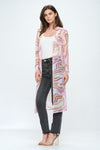 Women's Sheer Longline Cardigan with Retro Swirl Print