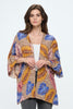 Tropical Leaf Print Open-Front Kimono Cardigan