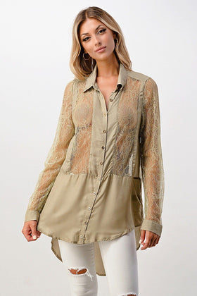 Sheer Lace Button-Down Tunic