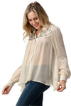 Mesh Blouse Shirt Top with Beaded Jewel Trim