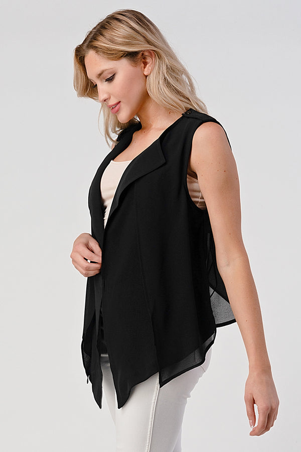 Sleeveless Draped Open Front Vest