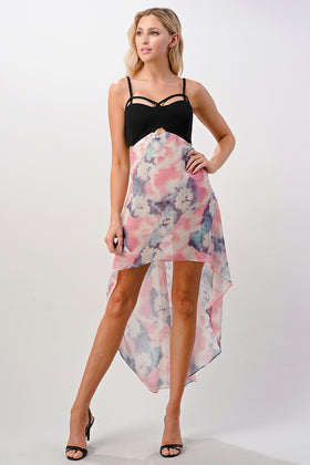 Strappy Bodice Tie-Dye High-Low Dress