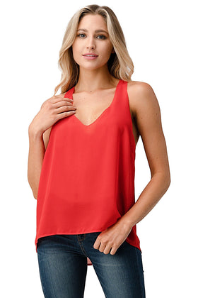 Sleeveless V-Neck Flowy Tank Top