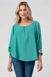 Women's Flowing Blouse with Embellished Cuffed Sleeves