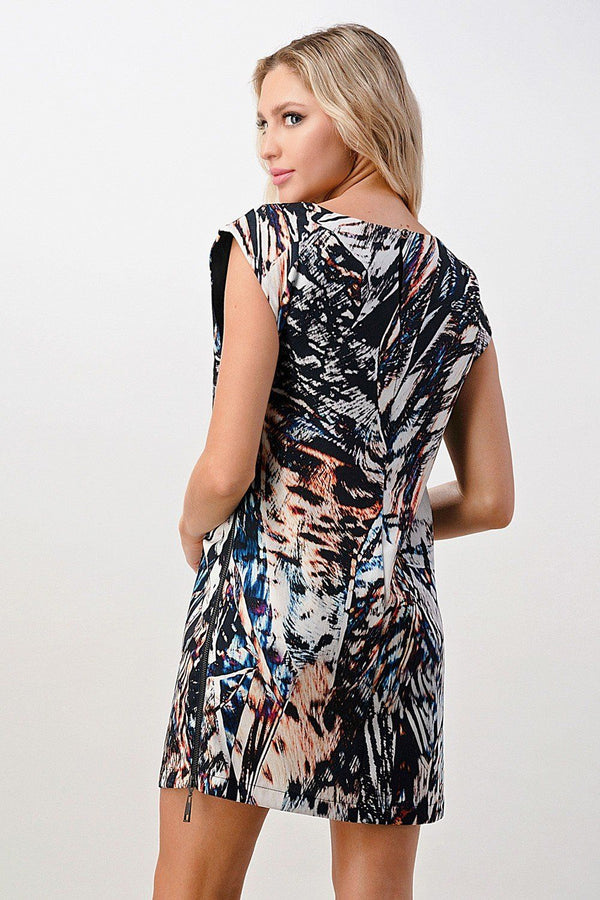 Side zipper multi abstract tunic dress