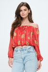 Off-Shoulder Printed Crop Top with Long Sleeves