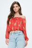 Off-Shoulder Printed Crop Top with Long Sleeves