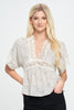 Lace Detail V-Neck Blouse with Short Sleeves