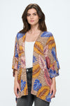 Tropical Leaf Print Open-Front Kimono Cardigan