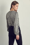 Women's V-Neck Abstract Print Blouse with Long Sleeves