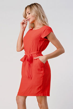 Elegant Cap-Sleeve Dress with Tie Waist