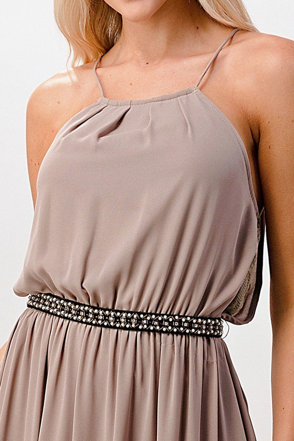 Pleated cami chiffon maxi dress