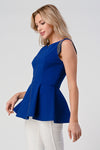 Peplum Zip-Front Sleeveless Top with Metallic Shoulder Detail