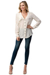 Ruffled Neck Button Front Shirts With Long Sleeves