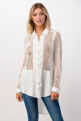 Sheer Lace Button-Down Tunic