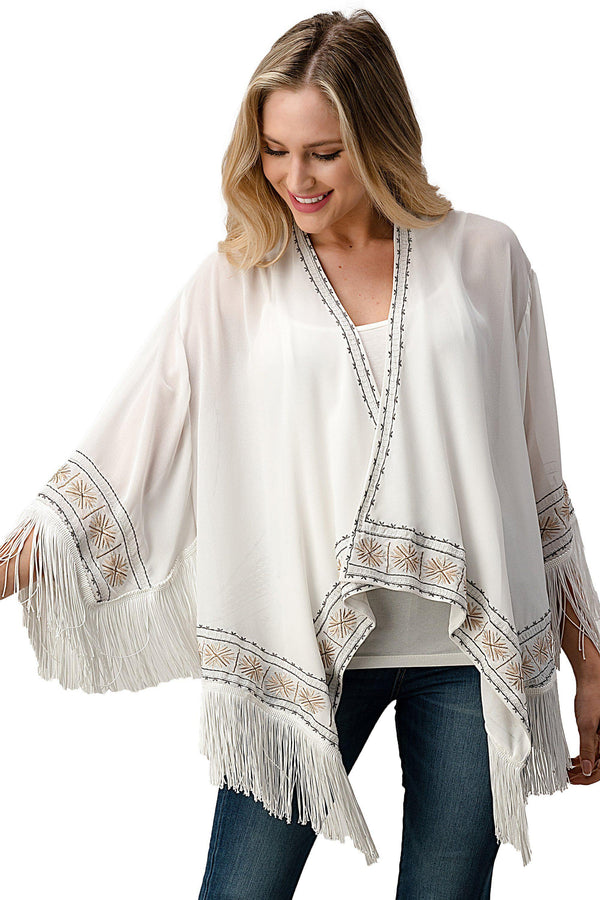 Beaded With Tassel Hemmed Cover Up Kimono Cardigan